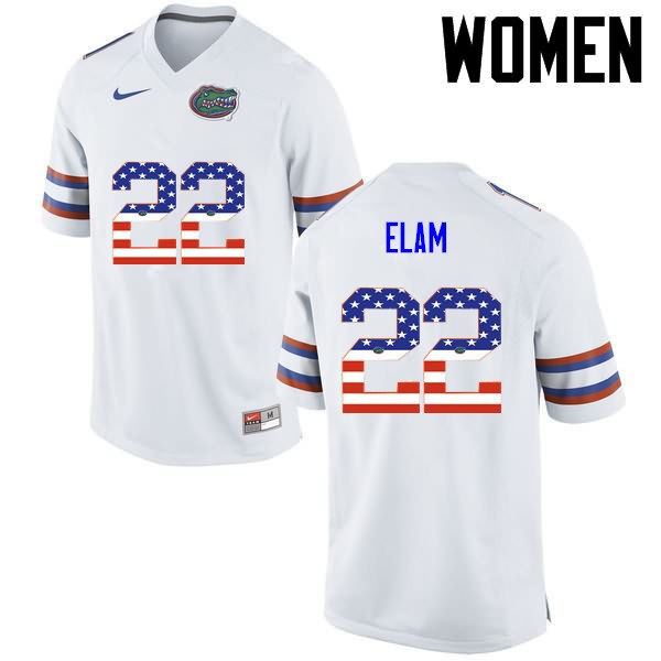 Women's NCAA Florida Gators Matt Elam #22 Stitched Authentic USA Flag Fashion Nike White College Football Jersey FMG1365FR